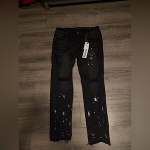 Purple Men's Black Paint-Splatter Skinny Jeans